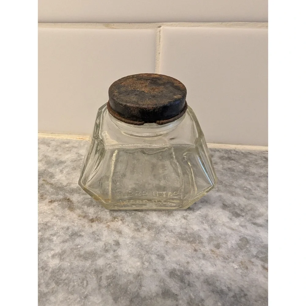 Vintage Waterman's 2 ounce Ink Glass Bottle With Metal Lid